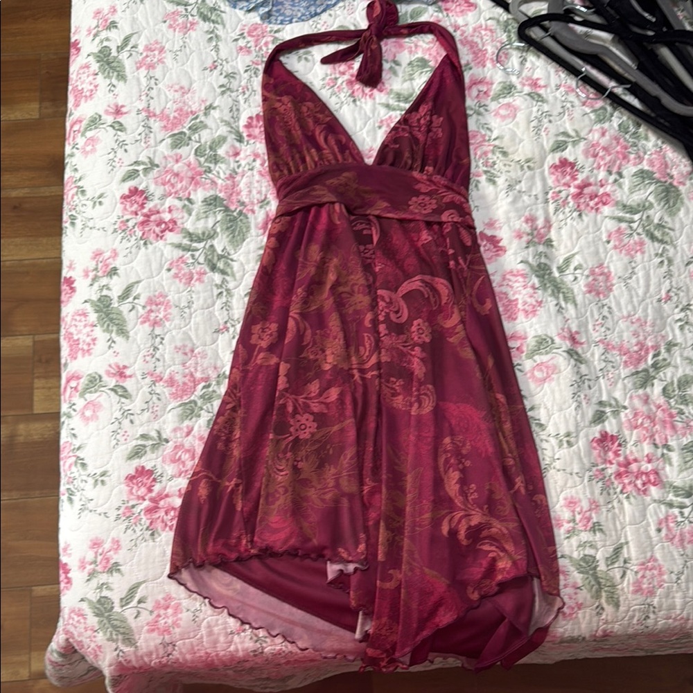 Elegant Burgundy Halter Dress